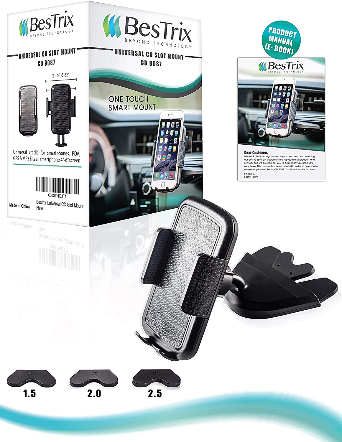 Bestrix Cell Phone Holder for Car , CD Slot Car Phone Holder, Hands Free Car Mount with Strong Grip Universal for iPhone